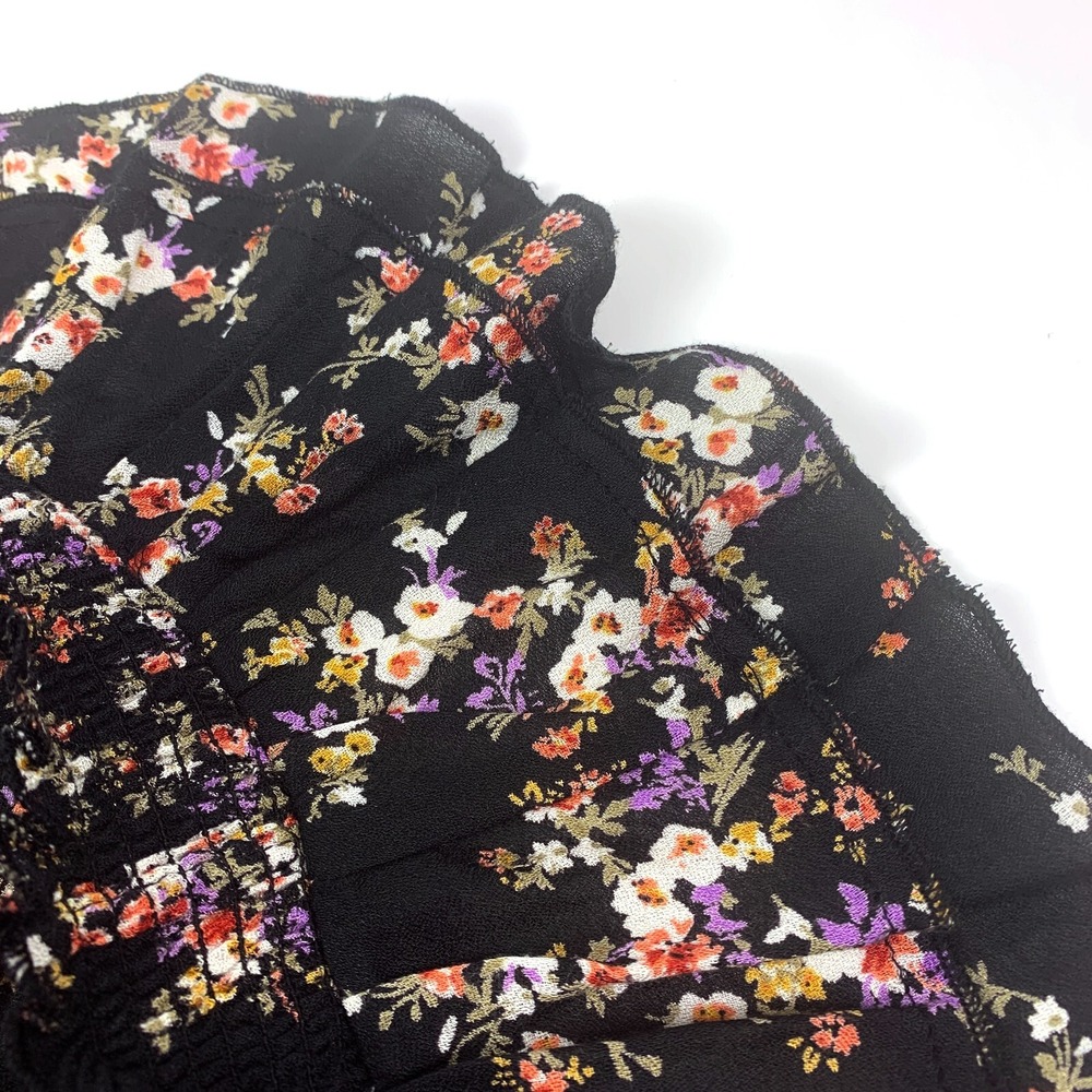 Sonmer‎ Lola Dress Sz XL Black Floral Ankle Length Ruffled Midi Asymetric V Neck - Picture 13 of 16